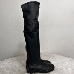 Gianni Bini Black Vegan Leather Over The Knee Boots Lug Sole Stretch Size 6.5M